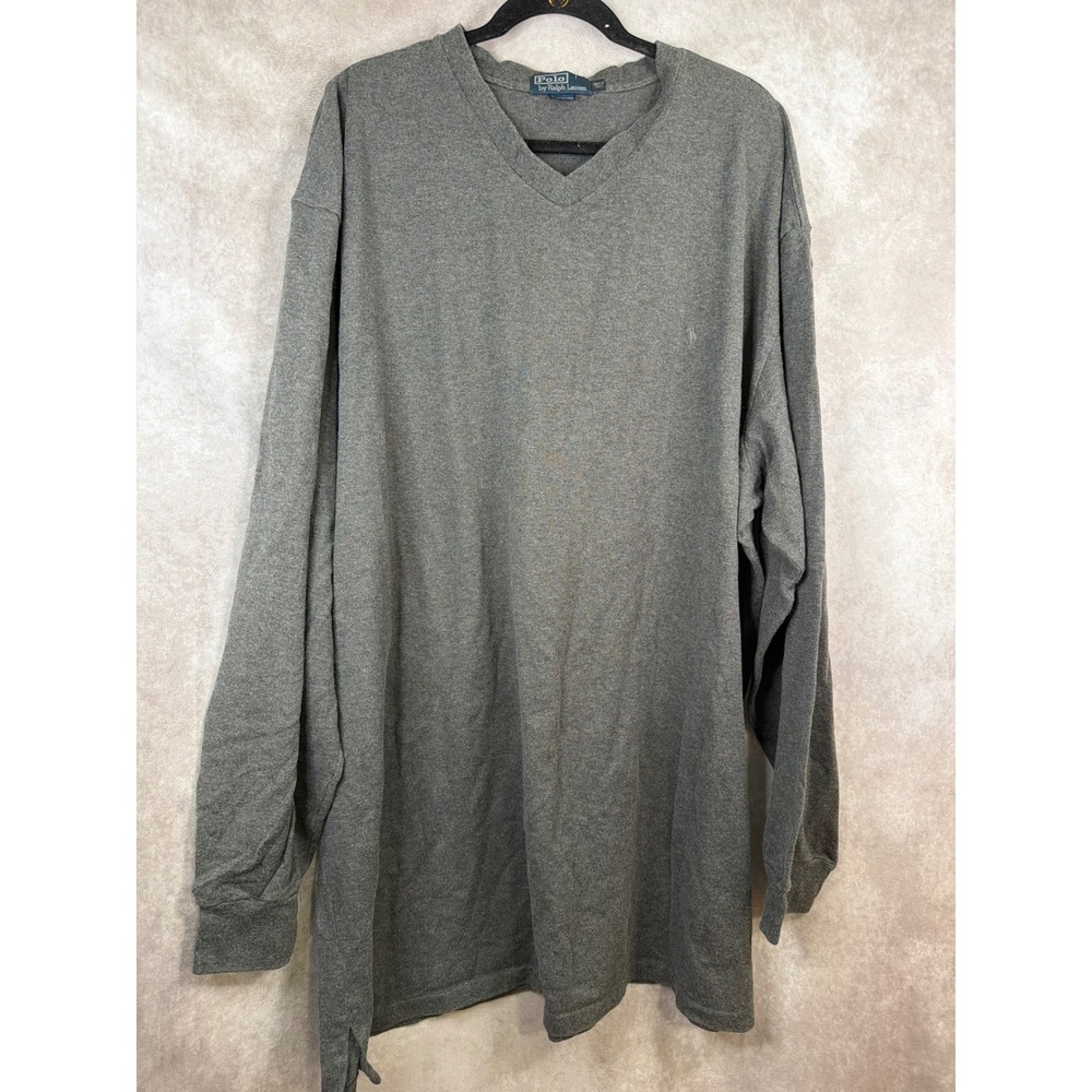 Polo Ralph Lauren Long Sleeve Tee Men 4XLT Gray V-Neck Cotton Pony Logo Tall